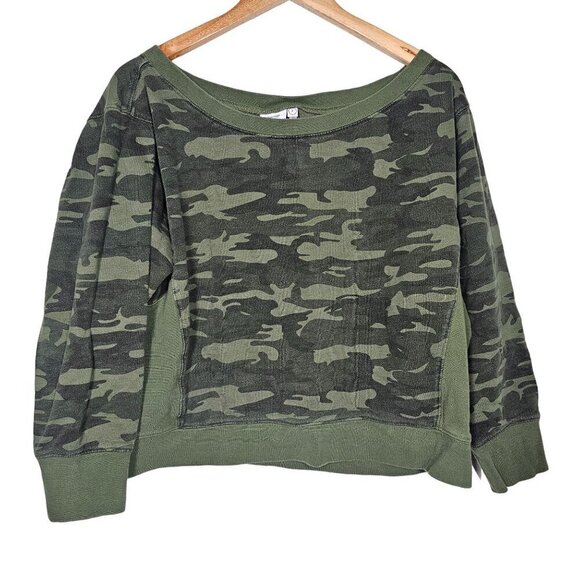 Good American Wide Neck Camo Sweatshirt Pullover Crewneck Green Women Size 3 - Picture 4 of 12